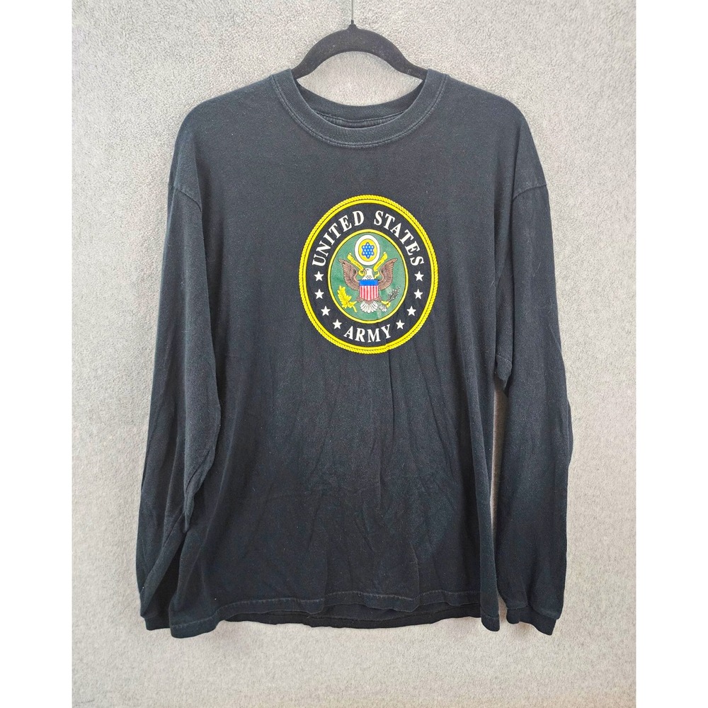 Jerzees High Cotton Men's L Black Preshrunk Cotton USA Army Logo Long Sleeve